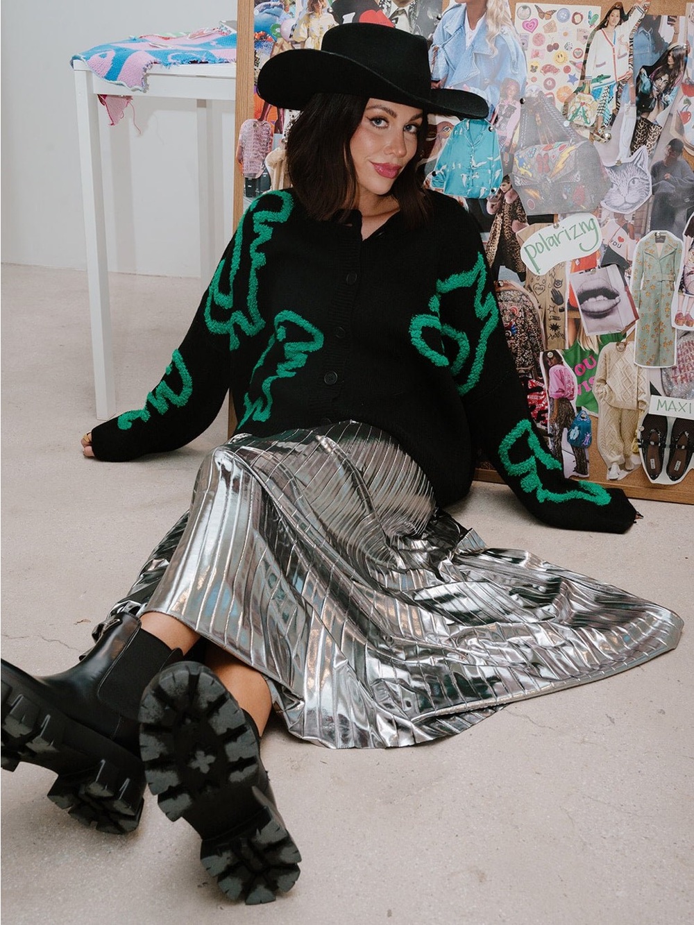Dressed In Lala Metallic Pleated Midi Skirt in Sterling Silver - Picture 4 of 15